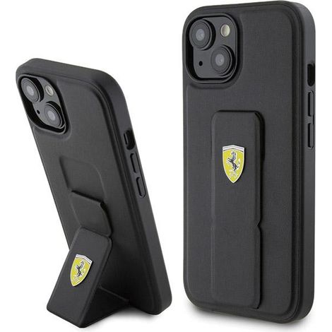 iPhone 15 Ferrari Hartschalen-Schutzhülle mit Ständer, Metalllogo, Schwarz (1/5)