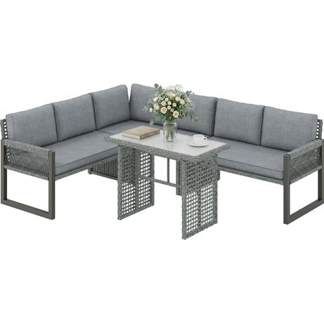 Outsunny 4 Piece Rattan Garden Furniture Set with 3 Loveseats, Table, Grey