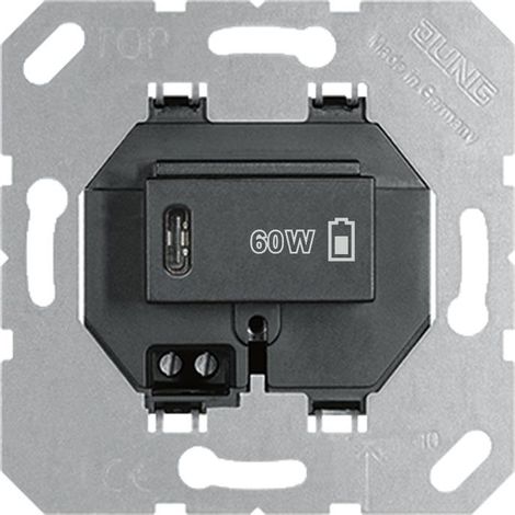 Jung USB-Ladegerät PD, 1 x Typ C, schwarz USB PD60 C SW