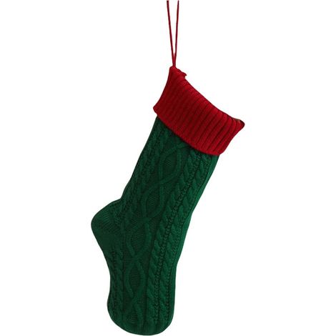 Chaussette De Noël - Tricotée En Polyester - Rouge Et Vert - 46 X 18 Cm - Décoration De Cheminée Porte Fenêtre Arbre De Noël - 1 Pièce (1/5)