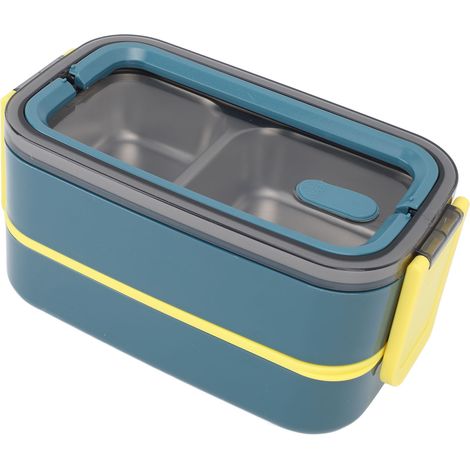 Boîte à bento 2 compartiments 1400 ml, isotherme en acier inoxydable, compartiments étanches, idéale pour le bureau, bleu élégant (1/5)