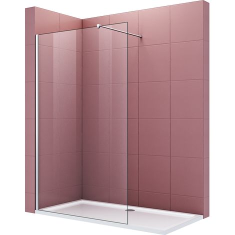 SIRHONA Paroi de Douche à l'italienne Réglable 90 x 200 cm Verre 8mm anticalcaire Transparent avec Barre de Stabilisation 100 cm - FWR90-M1 (1/5)