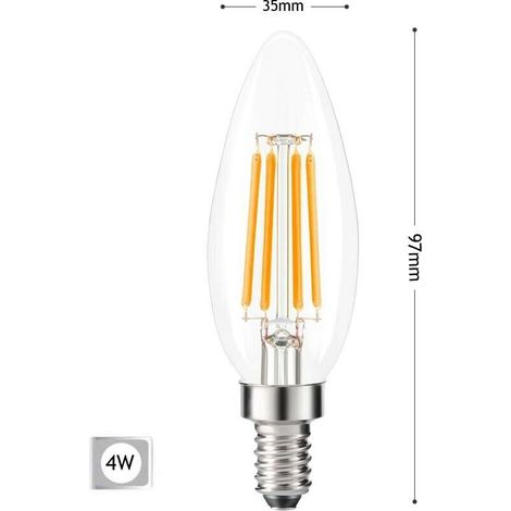 Lampadina Led Luce Calda 4w Oliva Filamento Candela Trasparente E14 C35