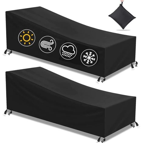 Lot de 2 housses de protection pour chaise longue de jardin avec 4 boutons coupe-vent, tissu Oxford 210D, imperméable, coupe-vent, résistant aux UV pour chaise longue (200 x 75 x 40/70 cm)