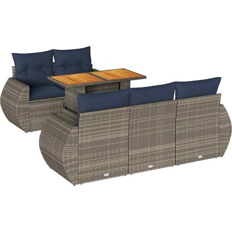 vidaXL Set Divano da Giardino 6 pz con Cuscini Grigio in Polyrattan (1/5)