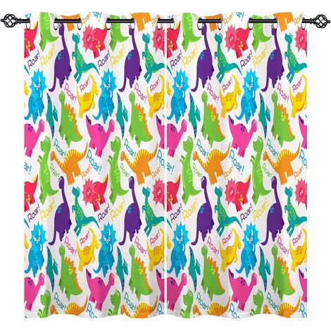 Rideau Occultant Dessin Animé Animaux Dinosaure Rideau Thermique Isolant Draperies Intérieurs Tenture Opaque à Oeillets pour Maison Chambre Salon Fenetre 2 Pièces L 117 x H 160 cm - 117L X 160H cm (2 (1/5)