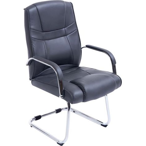 Sillón de oficina sin ruedas, reposabrazos, silla para visitas, carga máxima 180 kg, estructura metálica de PVC gris 100003247 (1/5)