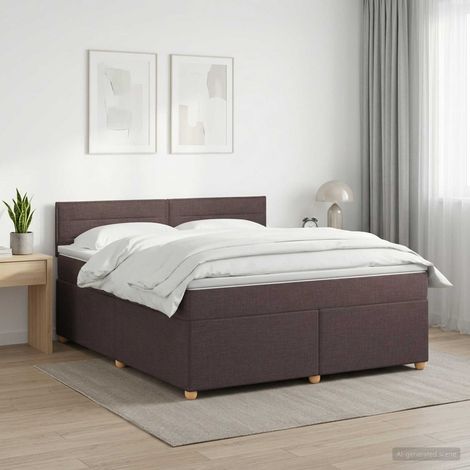 vidaXL Cama box spring con colchón Marrón Oscuro 140 x 190 cm Tela (1/5)