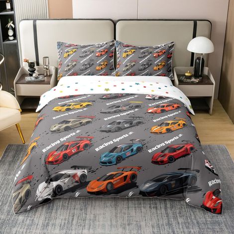 Voiture De Course Ensemble De Literie Jeux Voiture Coton Housse Couette 200x200cm Thème Literie pour Les Enfants Garçons Filles Vitesse Sport Parure Lit (1/5)