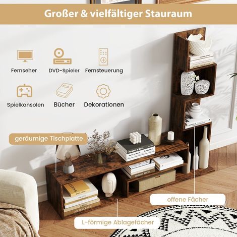 TV-Ständer mit Bücherregal, passend für Fernseher bis zu 50 Zoll, Braun