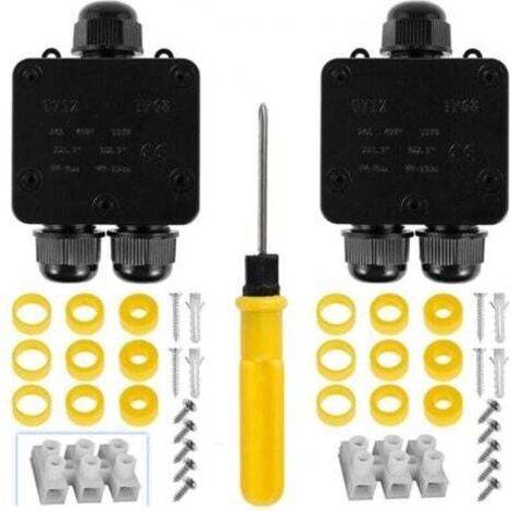 Set di 2 scatole di derivazione impermeabili IP68 per cavi elettrici da esterno, con connettori a 2 vie.