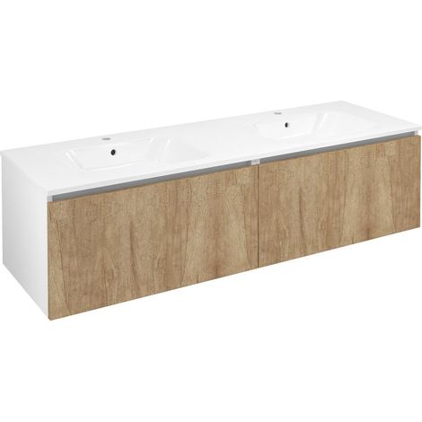 Meuble vasque LOREA 160x46x51,5cm (80+80cm), chêne alabama/blanc mat (1/4)