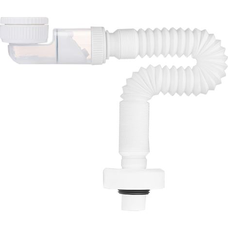 Flexible Siphon Evier Cuisine(Extensible de 380-930 mm), D'évier Extensible Syphon D'Espace Réglables Lavabo Extra Plat, Remplaçabl Blanc Tuyau de Vidange, pour Lavabo (1/5)
