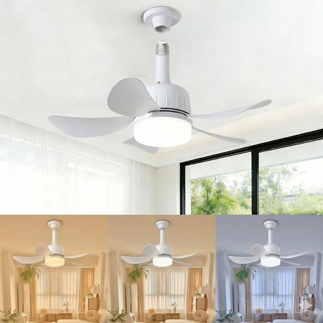 Eovaizge Ventilateur avec luminaire et télécommande, ampoule LED dimmable, éclairage 3 couleurs, ventilateur de plafond pour chambre, cuisine et garage. (1/4)