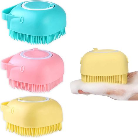 Pack Soft Silicone Dog Bath Brush with Shampoo Dispenser and Puppy Massage Brush, Dog Shower Massage Brush (1/5)