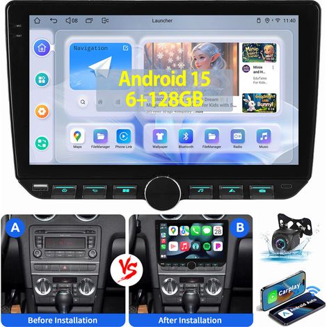 6+128G Pour Audi A3 8P 2003-2012 Autoradio Android 15 GPS SAT WiFi Carplay RDS 6+128G CAM (1/4)