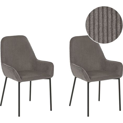 Set di 2 Sedie Imbottite Velluto a Coste Grigio Gambe in Metallo Nero Loverna