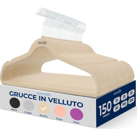 SereneLife Grucce Appendiabiti Antiscivolo in Velluto, 150 Stampelle Armadio, Set di Grucce Resistenti con Gancio Ruotabile a 360 Gradi, Appendiabiti per Felpe, Abbigliamento Bambino (1/5)