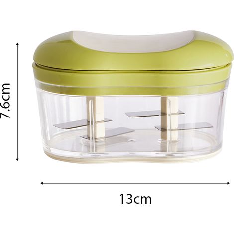 Picadora manual multifuncional, cortadora de verduras, molinillo de chalotas, picadora de cebollas, mini procesador de alimentos, fácil de limpiar, ABS/PET/acero inoxidable, verde/gris, 13 cm x 8 cm x (1/5)