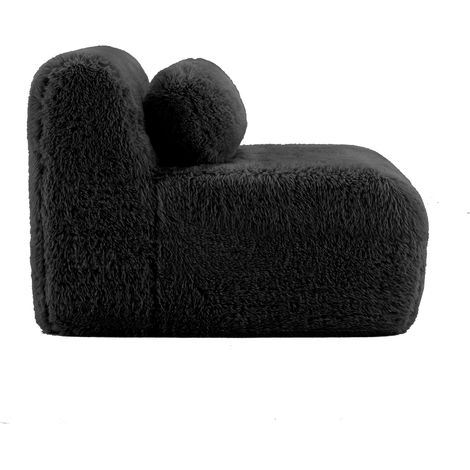 Canapé sans accoudoirs Aviana avec coussin, tissu peluche noir – canapé d'appoint moderne pour salon, chambre ou studio
