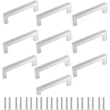 Tiradores para armarios de cocina - Tiradores de cajón de acero inoxidable plateado - Distancia entre centros de 160 mm - Incluye tornillos - Paquete de 10 (1/4)
