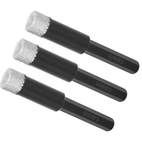 Jeu de 3 forets diamantés à sec pour carrelage, brasés sous vide, scies cloches pour marbre et granit, 14 mm (1/5)