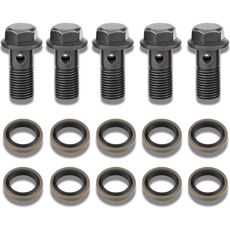 5 pcs Raccord de Frein, Banjo Vis Boulon de Frein de Moto M10X1.25mm en Acier Inoxydable Kit de Joint d'Etanchéité pour Maître-cylindre (1/5)