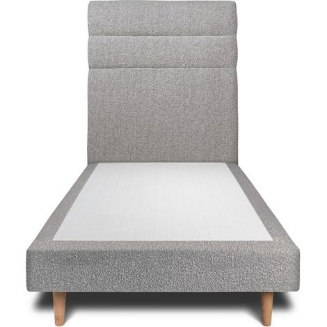 Lit 90x190cm avec tête de lit lignes bouclette et sommier tapissier gris - Hauteur totale : 29cm (1/4)