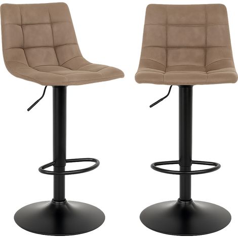 Lot de 2 chaises de bar en microfibre capitonné et pieds en acier noir MODA – Hauteur réglable de 61 à 81cm-Beige (1/5)