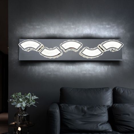 Lampada da parete in cristallo LED Lampada da parete in cristallo dal design moderno, cromo curvo, 1x LED 15W 1020Lm bianco neutro, L 59 cm