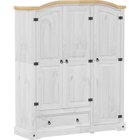 Kleiderschrank Corona Weiß 151,5x52x186 cm aus massivem Kiefernholz