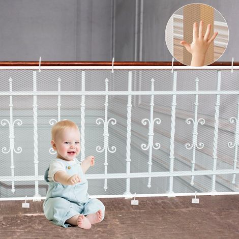 Filet de sécurité pour enfants, filet de sécurité pour escaliers et couloirs, portail d'escalier pour enfants robuste et réglable pour enfant, animaux domestiques et jouets, 300 x 90 cm, blanc (1/5)