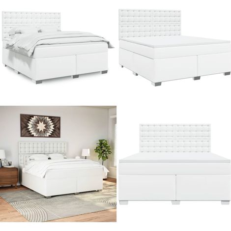 Sommier à lattes de lit avec matelas Blanc 180x200cm Similicuir - Sommier à lattes - Matelas à ressorts ensachés (1/5)
