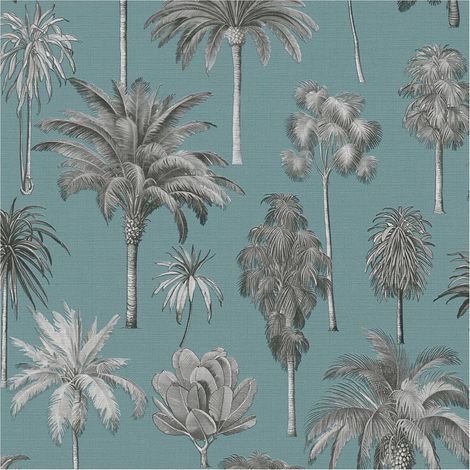 Nature wallpaper wall Profhome 791714 hot embossed non-woven wallpaper slightly textured with palm trees matt blue pastel turquoise teal grey 5,33 m2 (1/5)