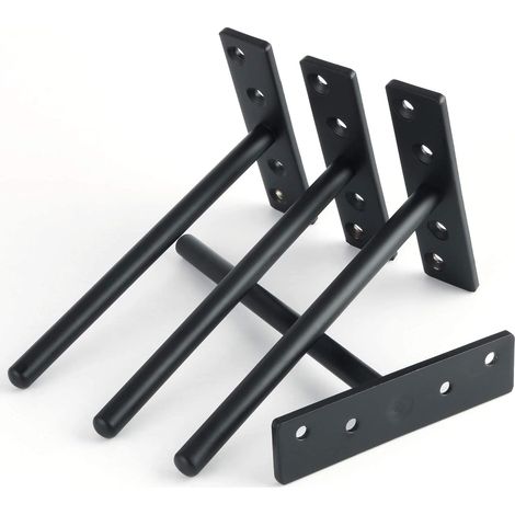 Soporte invisible para estante flotante, soporte metálico para estante flotante, soporte oculto para estante flotante de pared en madera, acero inoxidable negro mate, juego de 4 (1/5)