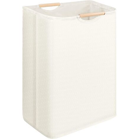 60L Collapsible Laundry Basket – Wooden Handle – Sturdy Fabric with Waterproof PE Coating – Dimensions 55 x 40 x 27 cm