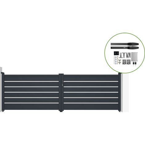 Portail battant électrique gris VOGEL 400x120cm + Motorisation HICKER B200 (1/4)