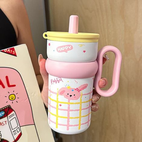 Mug isotherme en acier inoxydable de 540 ml avec paille, élégant et pratique, idéal pour les femmes actives. Garde les boissons chaudes et froides.