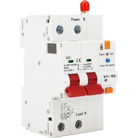 Disjoncteur différentiel connecté 2P 230V 63A avec télécommande WiFi, protection de circuit sur rail DIN, interrupteur automatique (1/5)