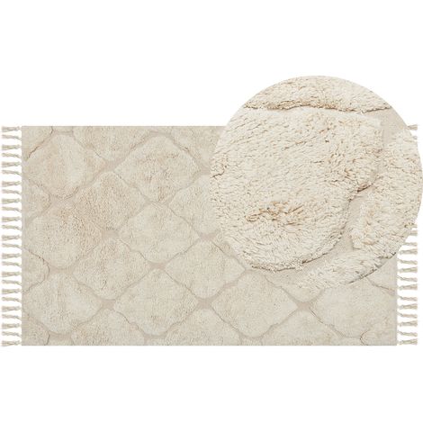 Alfombra de algodón beige claro 80 x 150 cm patrón geométrico minimalista Silchar