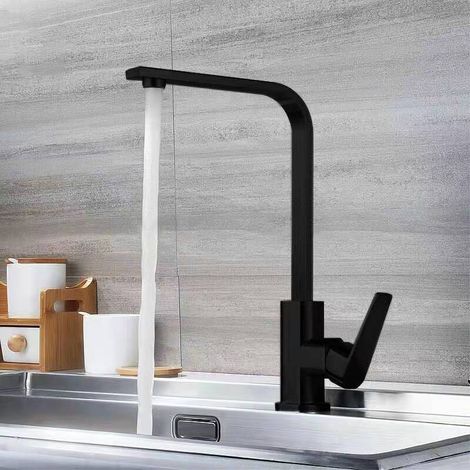 Cross-border square flat tube seven-shaped kitchen faucet, rotatable hot and cold water kitchen sink faucet -- black long square style