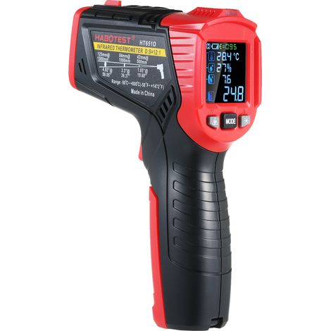 HABOTEST Thermomètre Infrarouge Sans Contact -58 à 1472℉ Thermomètre Haute Température Précis Hygromètre Point de Rosée avec Thermocouple K Réglage Émissivité Lampe UV Détection Fuite pour CVC Automob