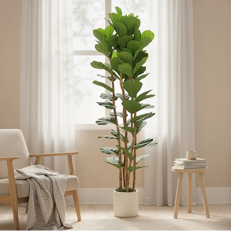 Pianta artificiale fico lyrata 91 foglie, 180 cm, con vaso verde OKMYHOME (1/5)