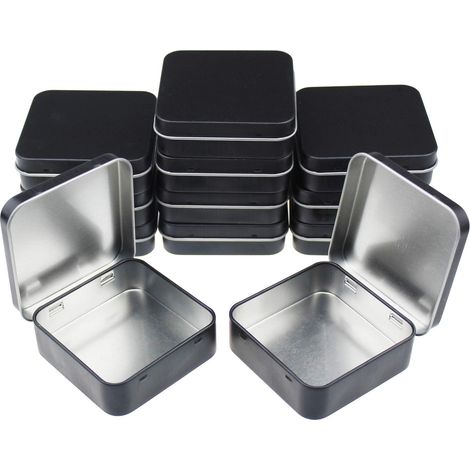 Lot de 12 mini boîtes de rangement carrées en métal avec couvercle à charnière, 7 x 7 x 2 cm (noir) (1/5)