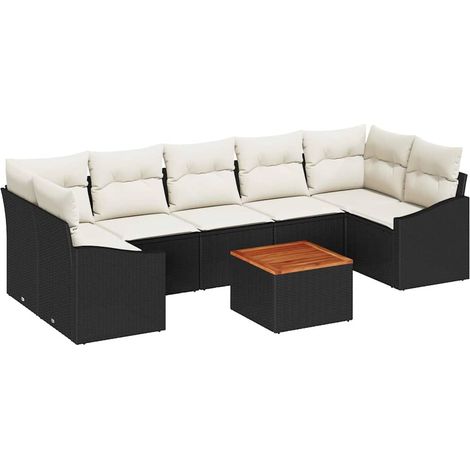 Garden Sofa Set with Storage 8 pcs Black and Cream Poly Rattan vidaXL
