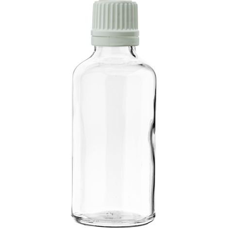 Frasco de vidrio incoloro de 5 ml con gotero blanco, rosca 18/415. (1/4)
