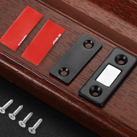Lot de 2 aimants invisibles ultra-minces pour portes de placard, fermetures magnétiques adhésives pour tiroirs et portes de placard de cuisine (noir) (1/2)