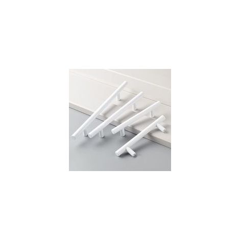 Lot de 4 Poignee Meuble Blanc,Ø12mm Poignée de Meuble Boutons de portes Cuisine Blanc T Poignées Placard Tiroir, Entraxe 128mm (1/4)