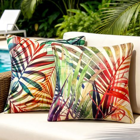 Exterieur Imperméable Housses de Coussin 45x45 CM Housse de Coussin Housse Coussin Plantes Tropicales Taie Oreiller en Polyester Lin pour Salon Patio Jardin Canapé Coussin Decoration Lot de 2 (1/5)