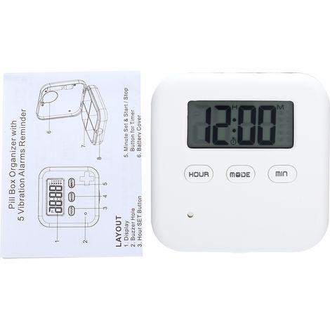 Boîte de rangement quotidienne pour pilules 4 compartiments avec minuterie, étui organiseur de médicaments blanc et gris (1/5)